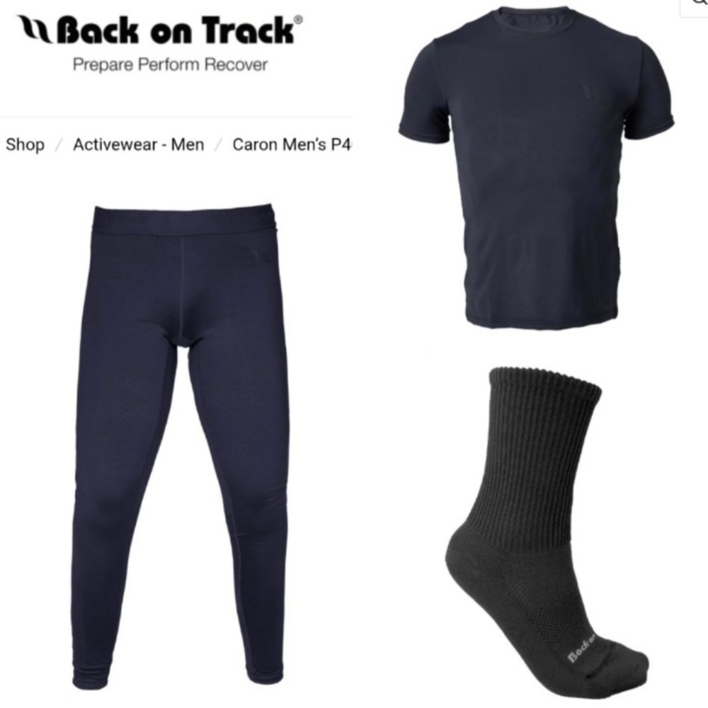 NWT Mens Athletic Large Back on Track iontex Tee Shirt Base Layer Pants Socks
